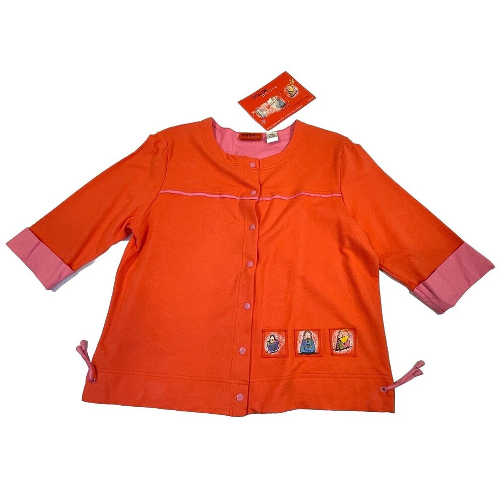 Onque Casuals Jacket Petite Women’s Size PS 3/4 Sleeve Red Pink Purses NEW